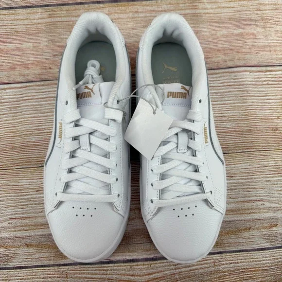 Puma Court Sneaker White Leather Platform Womens 8 Gold Logo 403456 30 NEW - Picture 6 of 8